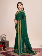 Vedant Vastram Vichitra Silk Embroidered Work Saree - Green