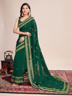 Vedant Vastram Vichitra Silk Embroidered Work Saree - Green