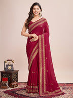 Vedant Vastram Vichitra Silk Embroidered Work Saree - Maroon