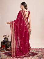 Vedant Vastram Vichitra Silk Embroidered Work Saree - Maroon