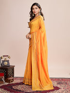 Vedant Vastram Vichitra Silk Embroidered Work Saree - Mustard