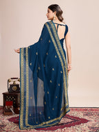 Vedant Vastram Vichitra Silk Embroidered Work Saree - Navy