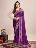 Vedant Vastram Vichitra Silk Embroidered Work Saree - Purple