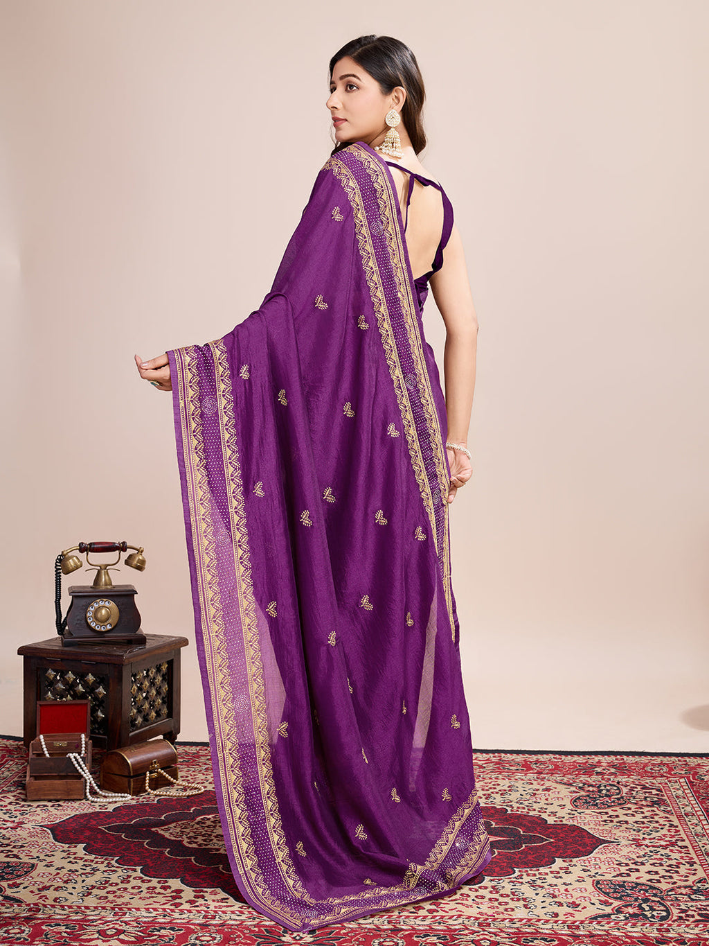 Vedant Vastram Vichitra Silk Embroidered Work Saree - Purple