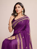 Vedant Vastram Vichitra Silk Embroidered Work Saree - Purple