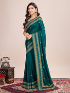 Vedant Vastram Vichitra Silk Embroidered Work Saree - Seegreen