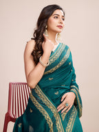 Vedant Vastram Vichitra Silk Embroidered Work Saree - Seegreen