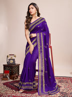 Vedant Vastram Vichitra Silk Embroidered Work Saree - Violet