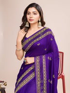 Vedant Vastram Vichitra Silk Embroidered Work Saree - Violet