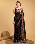 Vedant Vastram Soft Litchi Silk Banarasi Silk Saree - Black - Distacart