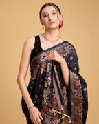 Vedant Vastram Soft Litchi Silk Banarasi Silk Saree - Black - Distacart