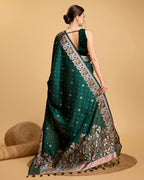 Vedant Vastram Soft Litchi Silk Banarasi Silk Saree - Green - Distacart