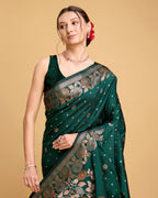 Vedant Vastram Soft Litchi Silk Banarasi Silk Saree - Green - Distacart
