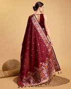 Vedant Vastram Soft Litchi Silk Banarasi Silk Saree - Maroon - Distacart
