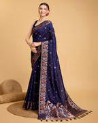 Vedant Vastram Soft Litchi Silk Banarasi Silk Saree - Navy - Distacart