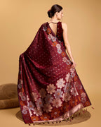 Vedant Vastram Soft Litchi Silk Banarasi Silk Saree - Maroon - Distacart