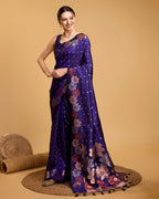 Vedant Vastram Soft Litchi Silk Banarasi Silk Saree - Violet - Distacart