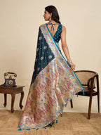 Vedant Vastram Soft Litchi Silk Paithani Jacquard Saree - Firozi