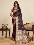 Vedant Vastram Soft Litchi Silk Paithani Jacquard Saree - Maroon