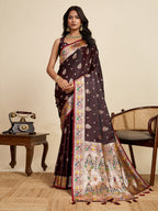 Vedant Vastram Soft Litchi Silk Paithani Jacquard Saree - Maroon