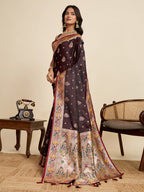 Vedant Vastram Soft Litchi Silk Paithani Jacquard Saree - Maroon