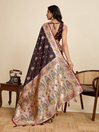 Vedant Vastram Soft Litchi Silk Paithani Jacquard Saree - Maroon