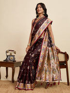 Vedant Vastram Soft Litchi Silk Paithani Jacquard Saree - Maroon