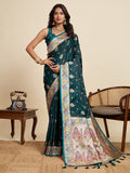 Vedant Vastram Soft Litchi Silk Paithani Jacquard Saree - Rama