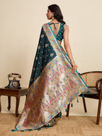 Vedant Vastram Soft Litchi Silk Paithani Jacquard Saree - Rama