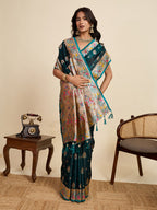 Vedant Vastram Soft Litchi Silk Paithani Jacquard Saree - Rama