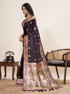 Vedant Vastram Soft Litchi Silk Paithani Jacquard Saree - Wine