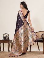 Vedant Vastram Soft Litchi Silk Paithani Jacquard Saree - Wine