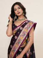 Vedant Vastram Soft Litchi Silk Paithani Jacquard Saree - Wine