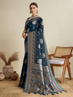 Vedant Vastram Soft Litchi SIlk Banarasi Silk Jacquard Saree - Firozi