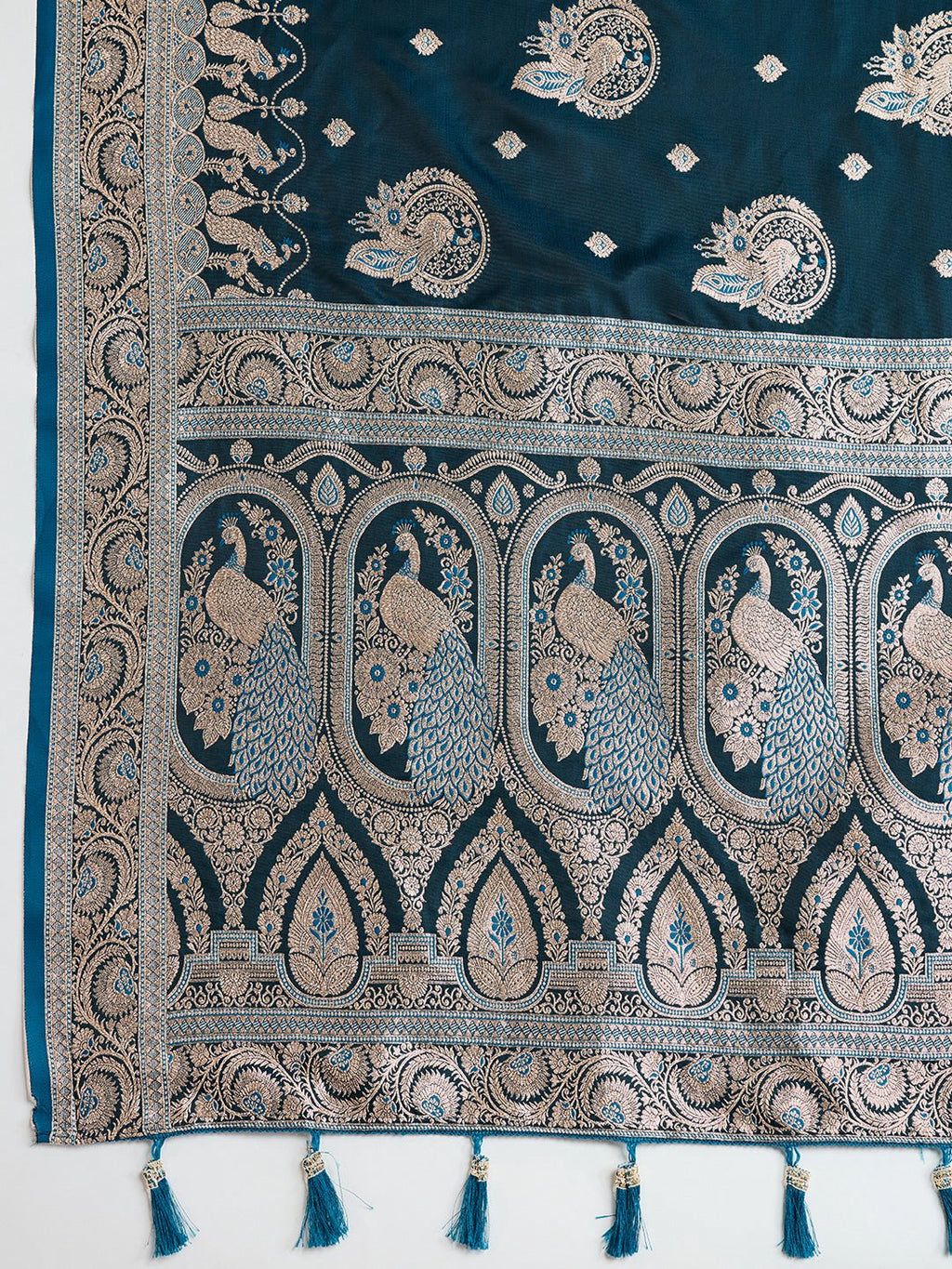 Vedant Vastram Soft Litchi SIlk Banarasi Silk Jacquard Saree - Firozi