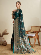 Vedant Vastram Soft Litchi SIlk Banarasi Silk Jacquard Saree - Green