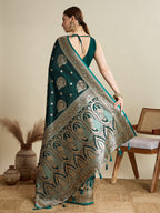 Vedant Vastram Soft Litchi SIlk Banarasi Silk Jacquard Saree - Green