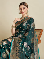 Vedant Vastram Soft Litchi SIlk Banarasi Silk Jacquard Saree - Green