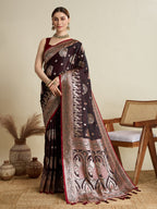 Vedant Vastram Soft Litchi SIlk Banarasi Silk Jacquard Saree - Maroon