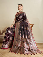 Vedant Vastram Soft Litchi SIlk Banarasi Silk Jacquard Saree - Maroon