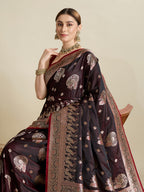 Vedant Vastram Soft Litchi SIlk Banarasi Silk Jacquard Saree - Maroon