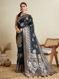 Vedant Vastram Soft Litchi SIlk Banarasi Silk Jacquard Saree - Navy Blue