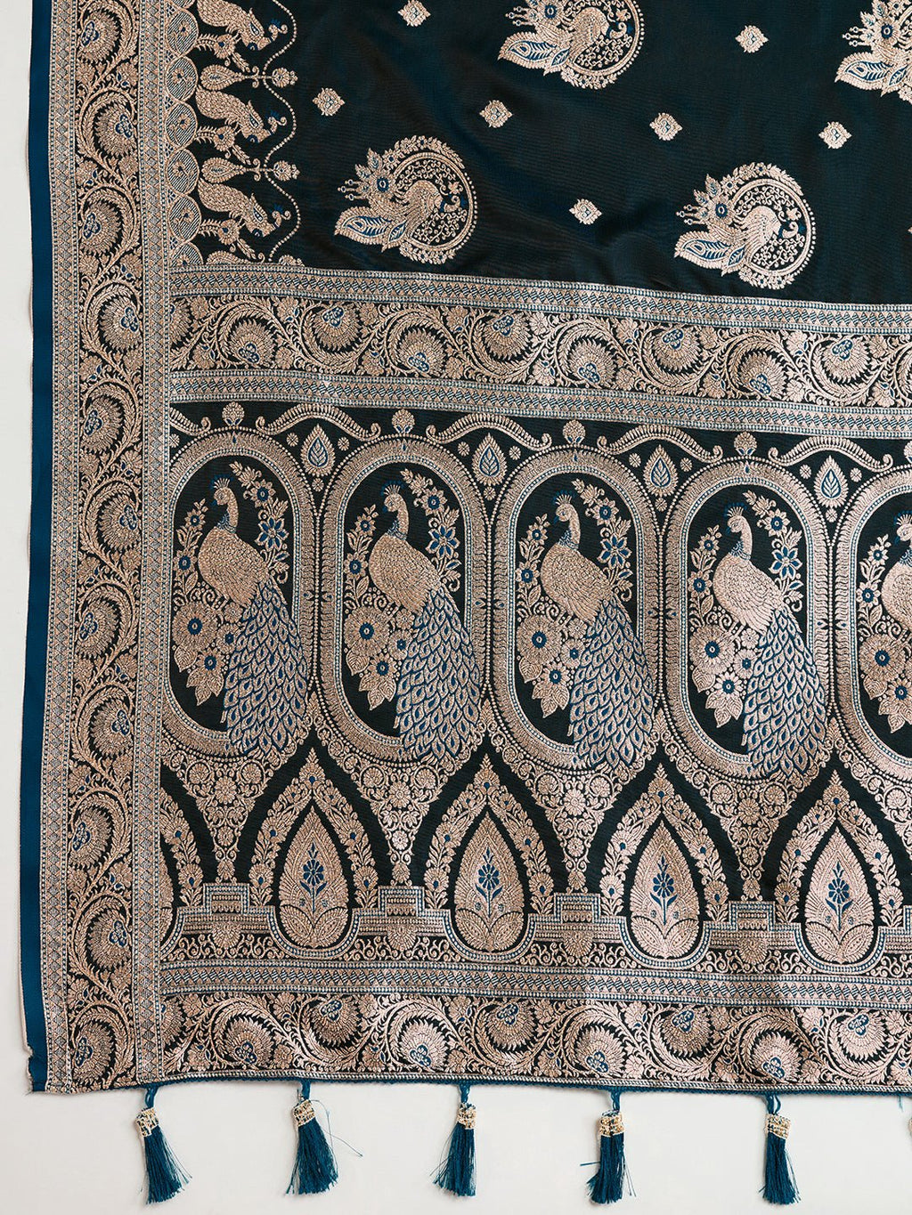 Vedant Vastram Soft Litchi SIlk Banarasi Silk Jacquard Saree - Navy Blue