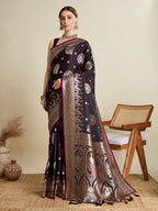 Vedant Vastram Soft Litchi SIlk Banarasi Silk Jacquard Saree - Wine