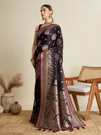 Vedant Vastram Soft Litchi SIlk Banarasi Silk Jacquard Saree - Wine