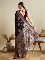 Vedant Vastram Soft Litchi SIlk Banarasi Silk Jacquard Saree - Wine