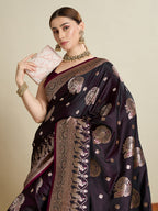 Vedant Vastram Soft Litchi SIlk Banarasi Silk Jacquard Saree - Wine