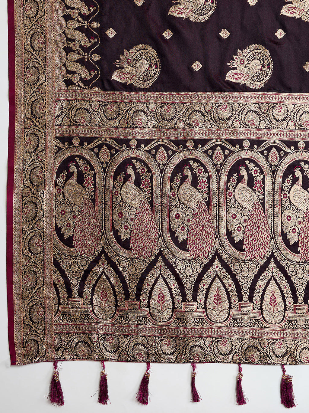 Vedant Vastram Soft Litchi SIlk Banarasi Silk Jacquard Saree - Wine