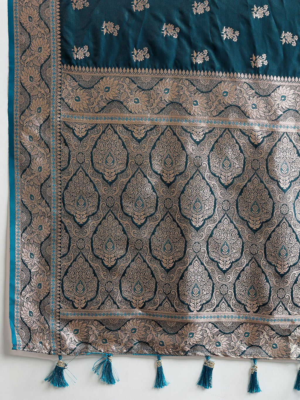 Vedant Vastram Soft Litchi SIlk Banarasi Silk Jacquard Saree - Firozi