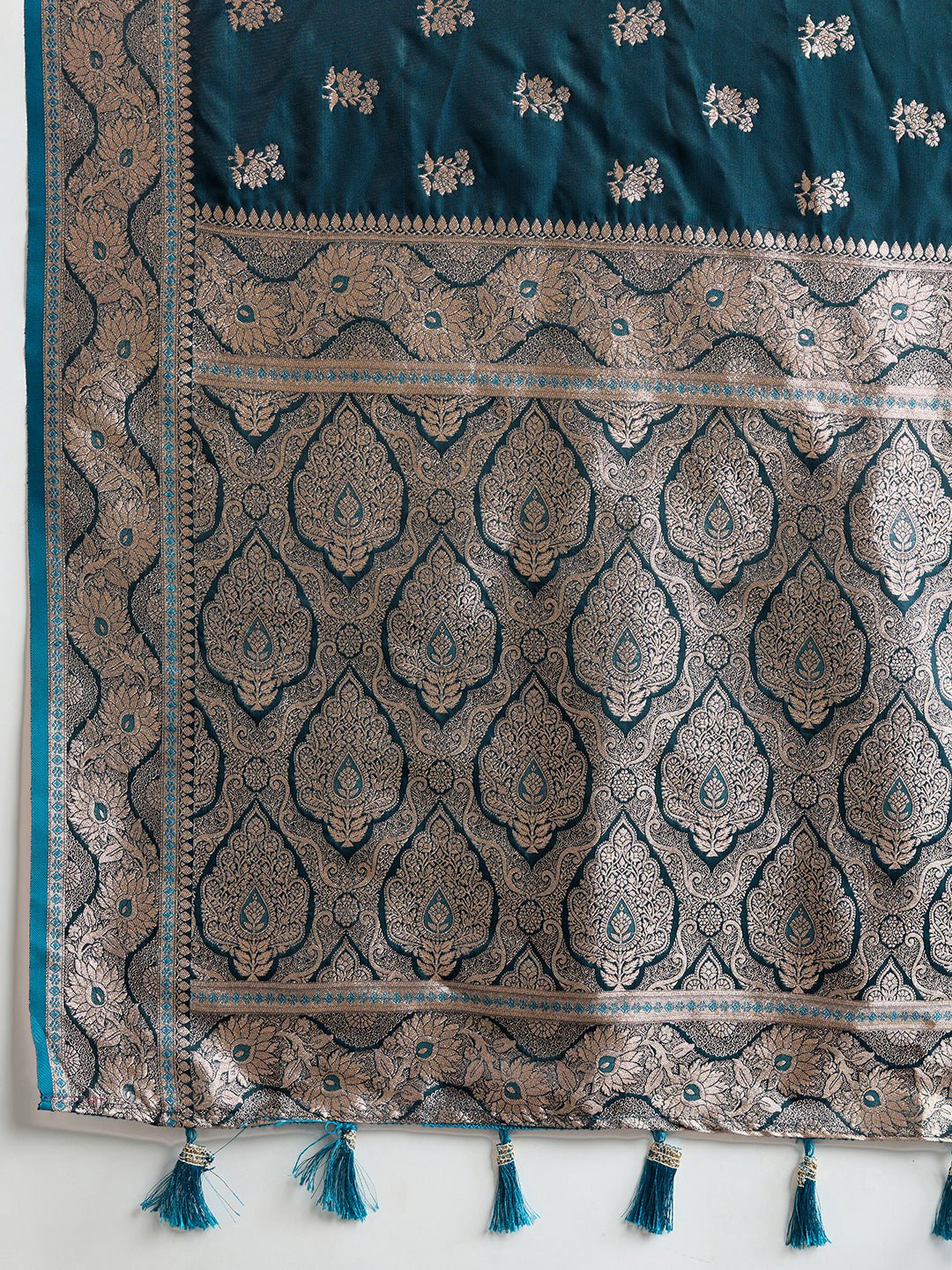 Vedant Vastram Soft Litchi SIlk Banarasi Silk Jacquard Saree - Firozi